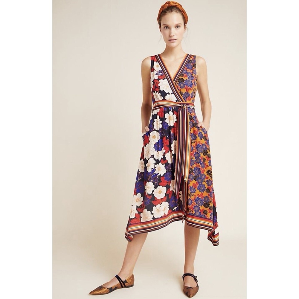 Anthropologie‎ Maeve Cassandra Midi Dress Size 2  missing belt boho resort